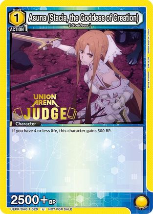 Asuna (Stacia, the Goddess of Creation) (Judge Pack) (UEPR/SAO-1-020) - Union Arena Promotion Cards Foil