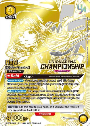 Rapi (Regionals 25-26) (UEPR/NIK-1-011) - Union Arena Promotion Cards Foil