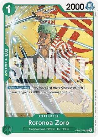 Roronoa Zoro (Reprint) (OP07-034) - Starter Deck 24: GREEN Jewelry Bonney