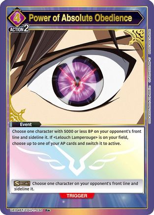 Power of Absolute Obedience (R*) (UE04BT/CGH-1-030) - UE04BT Code Geass Lelouch of the Rebellion Foil