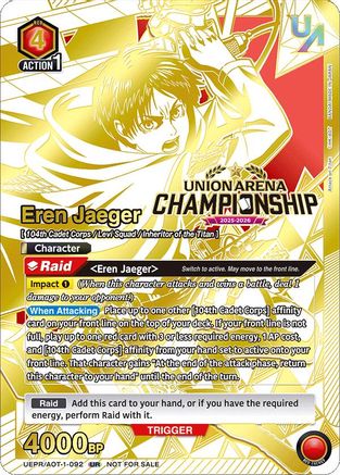 Eren Jaeger (Regionals 25-26) (UEPR/AOT-1-092) - Union Arena Promotion Cards Foil