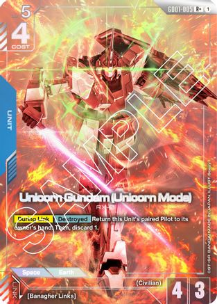 Unicorn Gundam (Unicorn Mode) (R+) (GD01-005) - Newtype Rising Holofoil