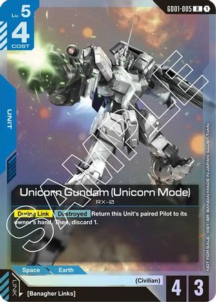 Unicorn Gundam (Unicorn Mode) (Launch Event) (GD01-005) - Gundam Promotional Cards Holofoil